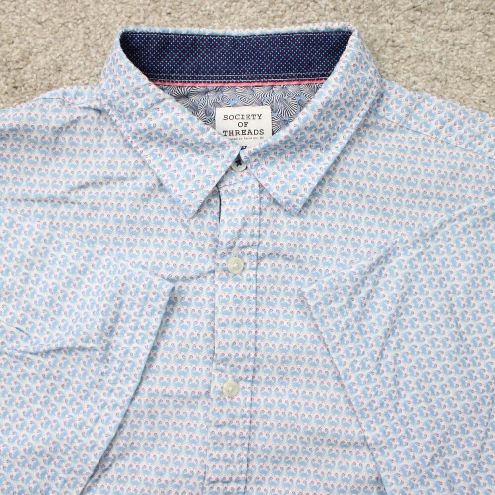 Society of Threads Hybrid AOP Shirt Mens XL Blue Cotton Crab All Over Print  S/S